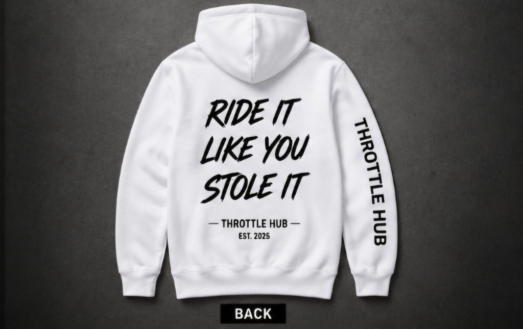 Ride it like you stole it hoodie white